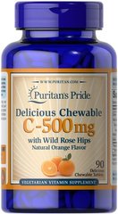 Puritan's Pride Vitamin C Chewable 500 mg with Rose Hips 90 смокатльних таблеток Вітамін С